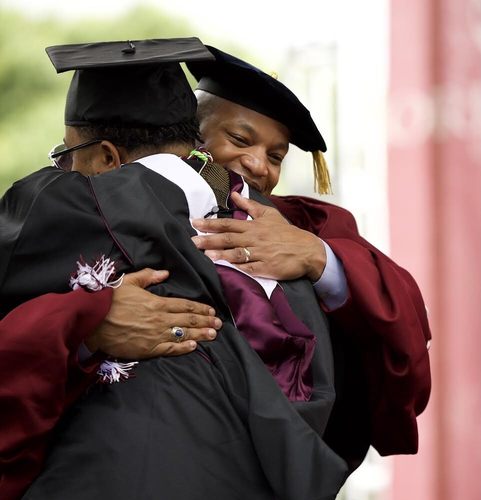 Gov Wes Moore at Morehouse College hugging student