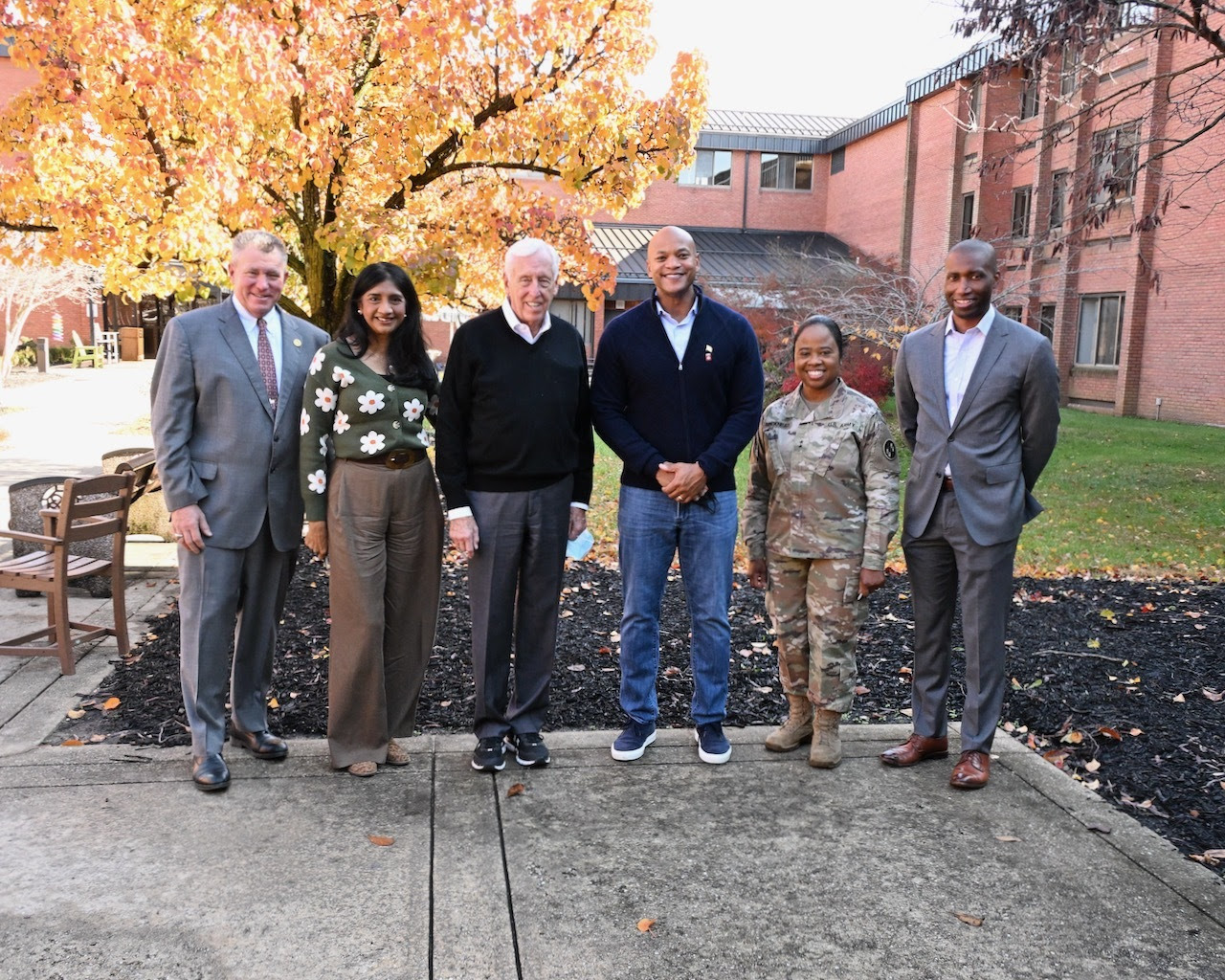 Maryland Leaders stand outside of Charlotte Hall Veterans Home.