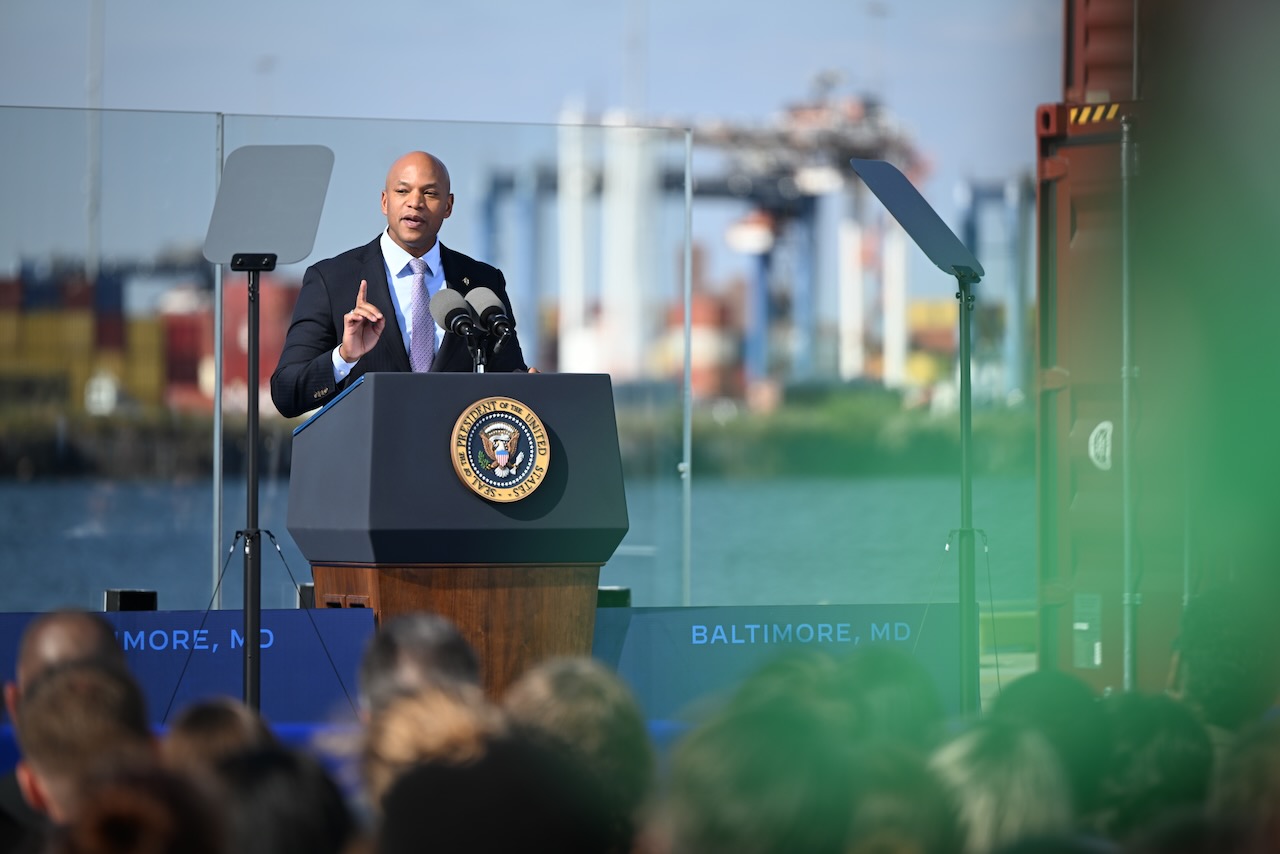 Governor Moore speaking at Port of Baltimore