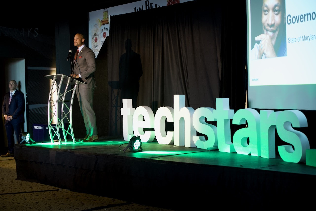 Governor Wes Moore delivered the keynote address at the Techstars Equitech Accelerator Demo Day at M&T Bank Stadium.